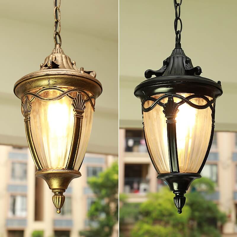 European Vintage Oval Lantern Maple Leaf Outdoor Pendant