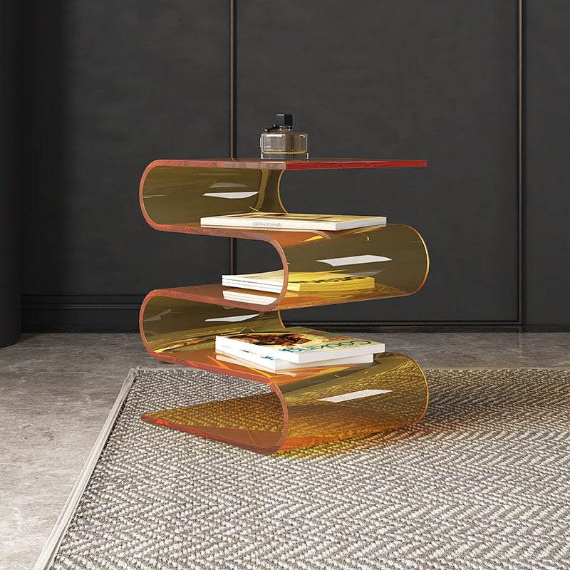 Contemporary Curved Acrylic 5-Tier End Table — Brown
