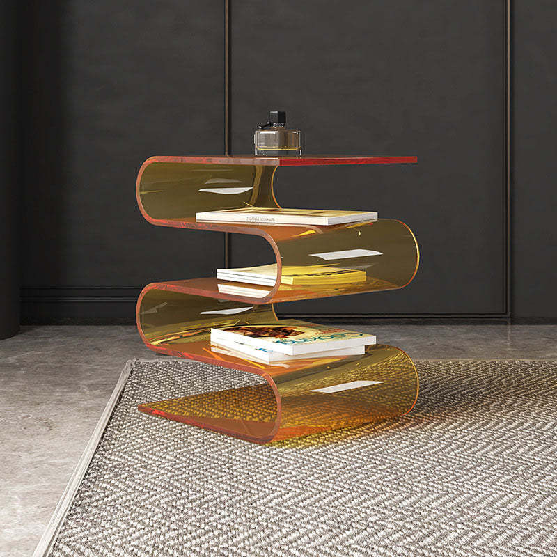 Contemporary Curved Acrylic 5-Tier End Table — Brown
