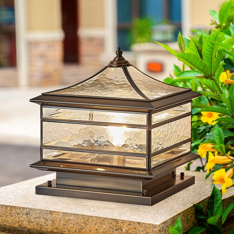 European Brass Glass Square Pillar Landscape Light
