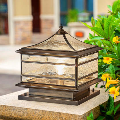 European Brass Glass Square Pillar Landscape Light