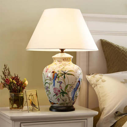 Retro Ceramic Flower Bird Table Lamp — Button / 220V-240V For UK/AU