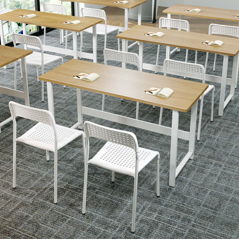 Minimalist Plastic Iron Perforated Dining Chair — Light Blue