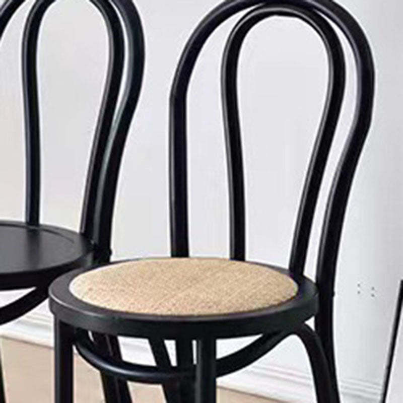 Vintage Curved Wood Wicker Dining Chair — Wooden Surface / Walnut Color