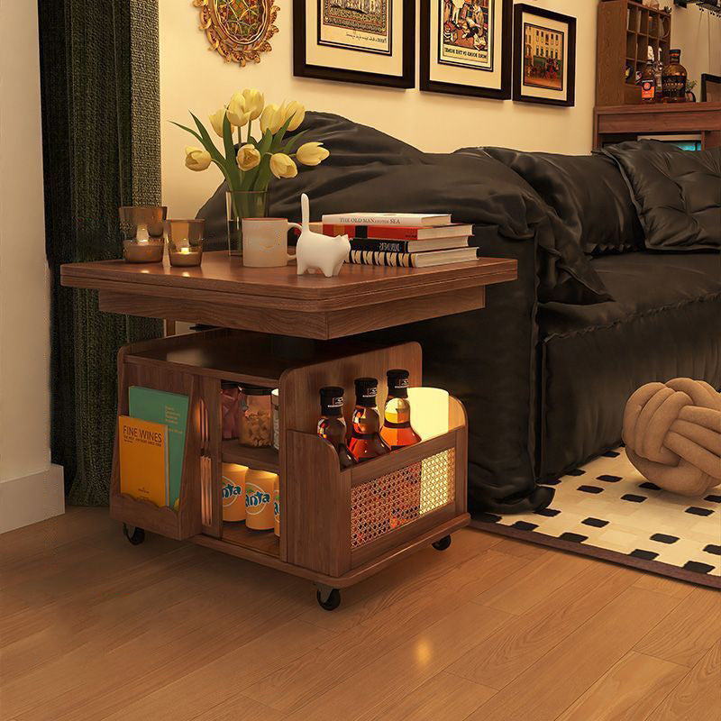 Retro Wood Foldable Coffee Table On Casters Storage