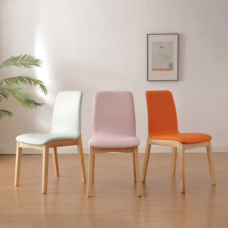 Nordic Leather Wood Frame Dining Chair — Gray + Original Wood Color Frame