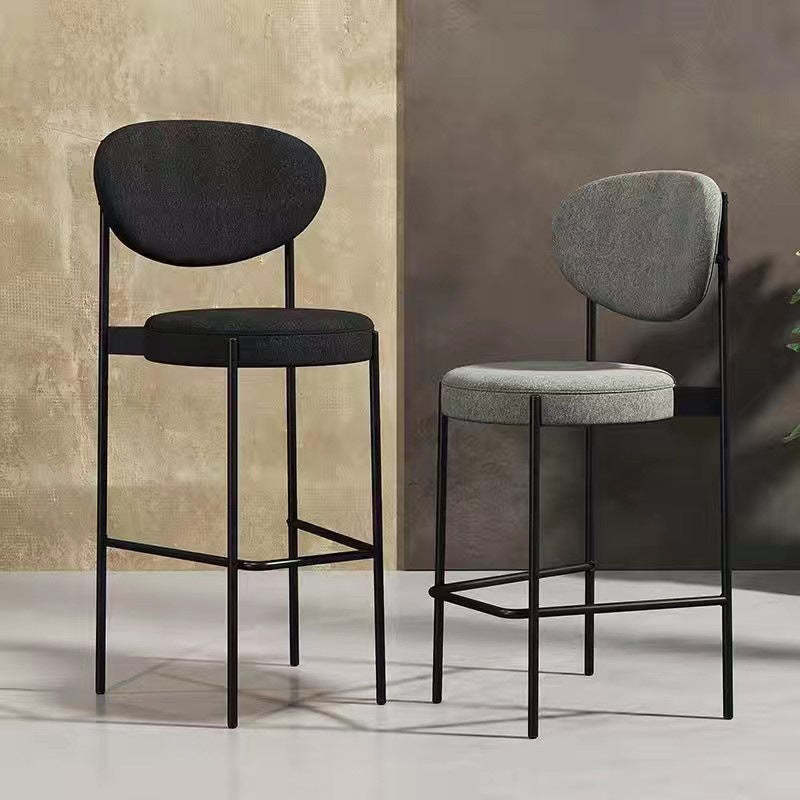 Scandinavian Oval Fabric Iron Bar Stool — Black / Gray