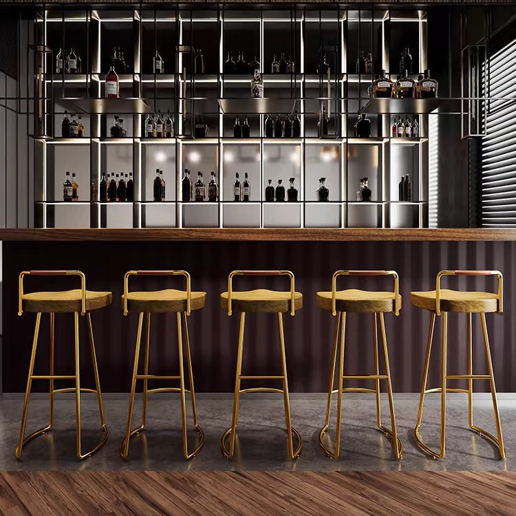 Minimalist Iron Wood Low-Back Bar Stool