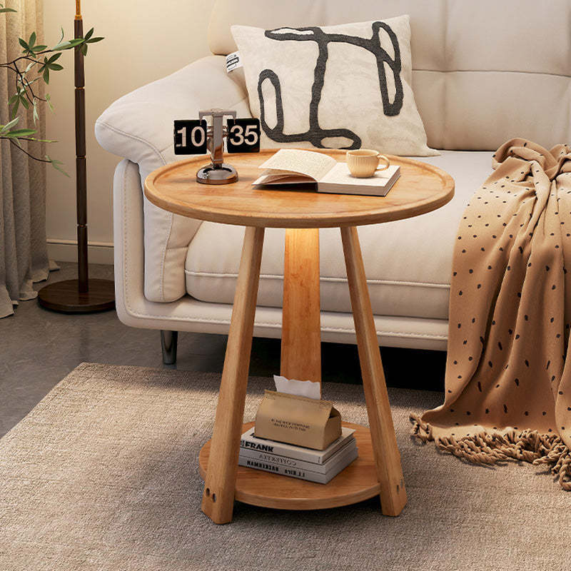 Minimalist Tripod Wood 2-Tier Coffee Table