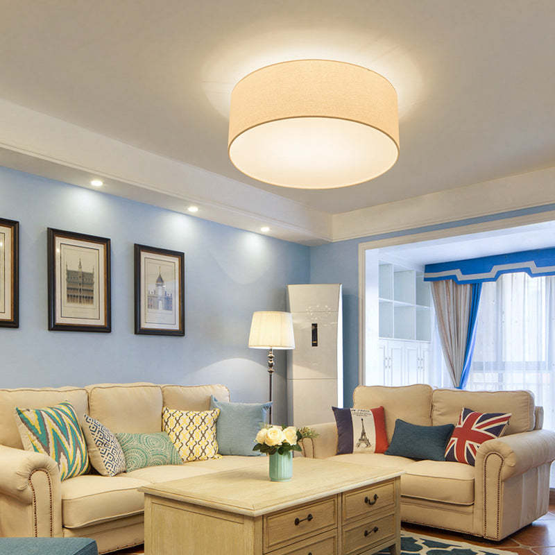 Nordic Round Drum Fabric Flush Ceiling Light