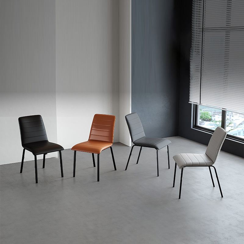 Minimalist Striped Leather Steel Dining Chair — Black