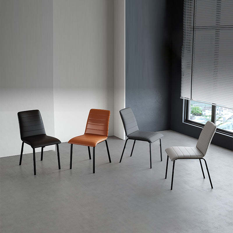 Minimalist Striped Leather Steel Dining Chair — Black