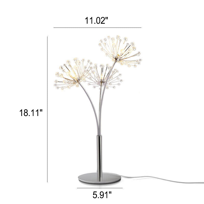 Nordic Dandelion Crystal Bead Iron 3-Light Table Lamp — Dimmer Switch / Warm Light (3000K) / 220V-240V For UK/AU