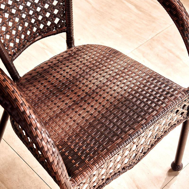 Vintage Curved Rattan Iron Wood Dining Chair