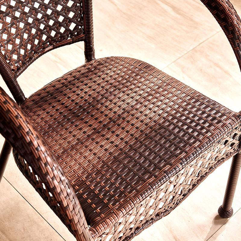 Vintage Curved Rattan Iron Wood Dining Chair