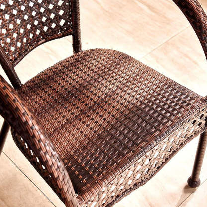 Vintage Curved Rattan Iron Wood Dining Chair