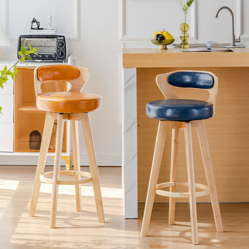 Contemporary Round PU Leather Bar Stool — Light Gray