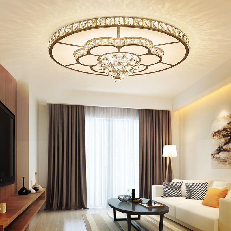 Modern Luxury Round Crystal LED Flush Mount Light