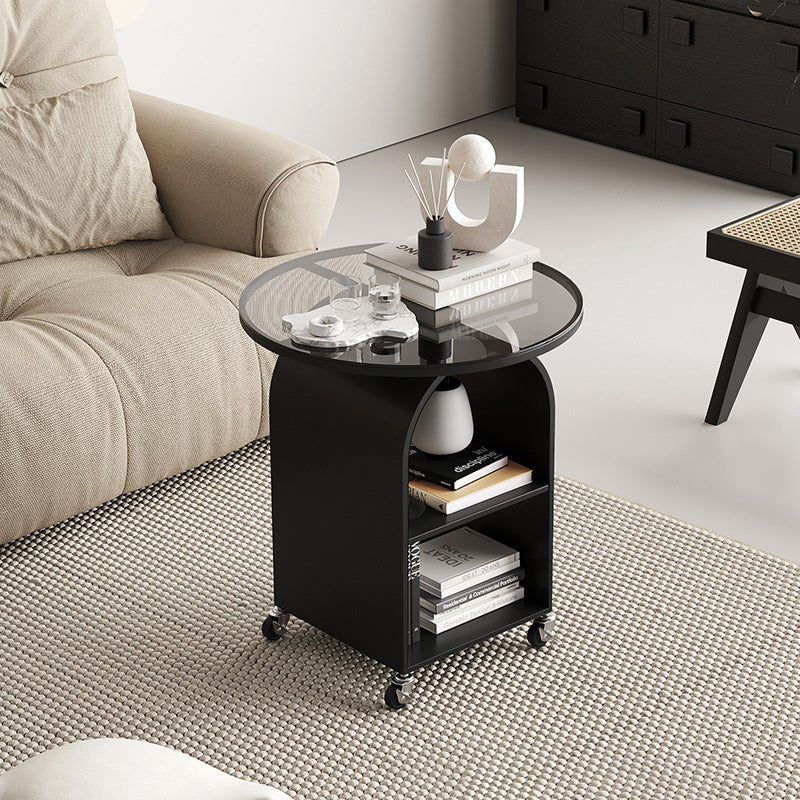 Contemporary Tempered Glass Iron Arched End Table 2-Cabinet