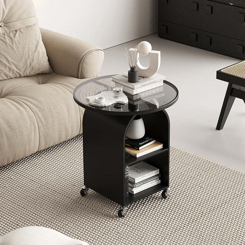 Contemporary Tempered Glass Iron Arched End Table 2-Cabinet — Tea Color