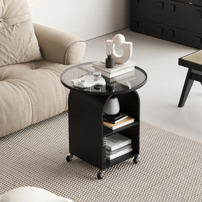 Contemporary Tempered Glass Iron Arched End Table 2-Cabinet — Tea Color