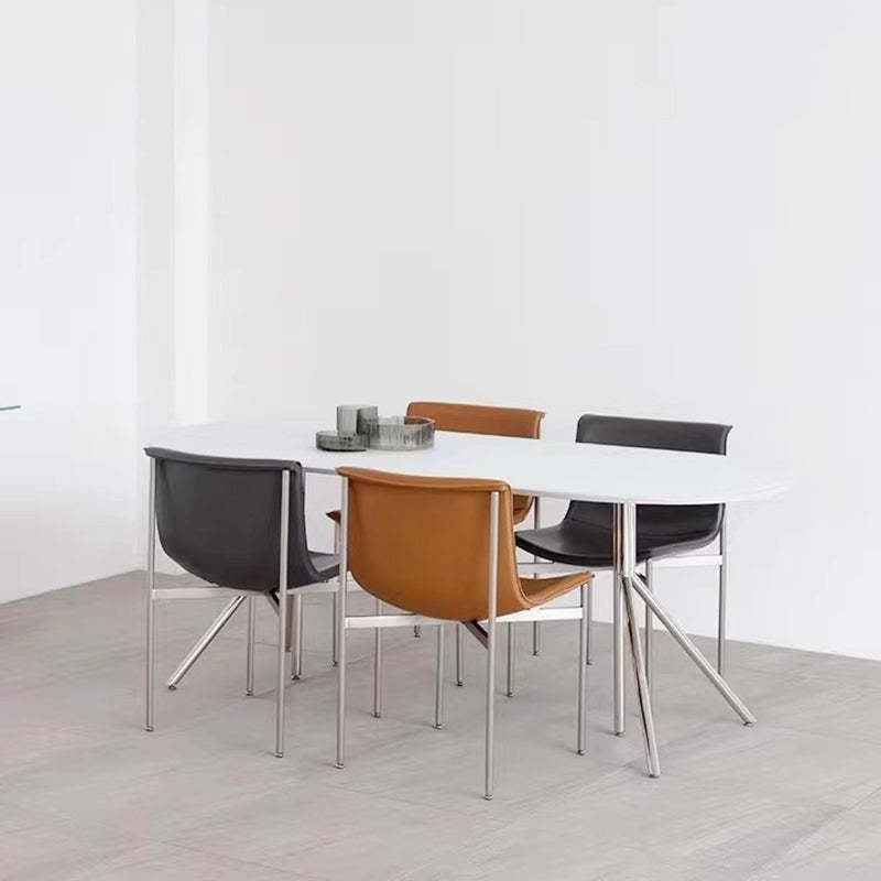 Minimalist Leather Stainless Steel Square Dining Chair