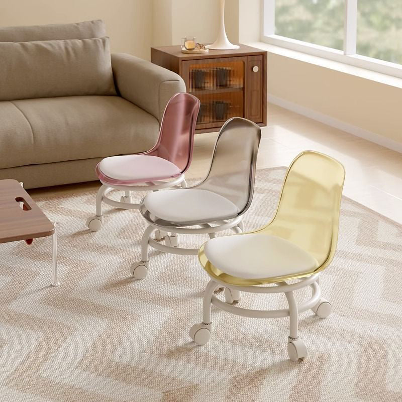Minimalist Plastic Leather Rolling Chair — Transparent White