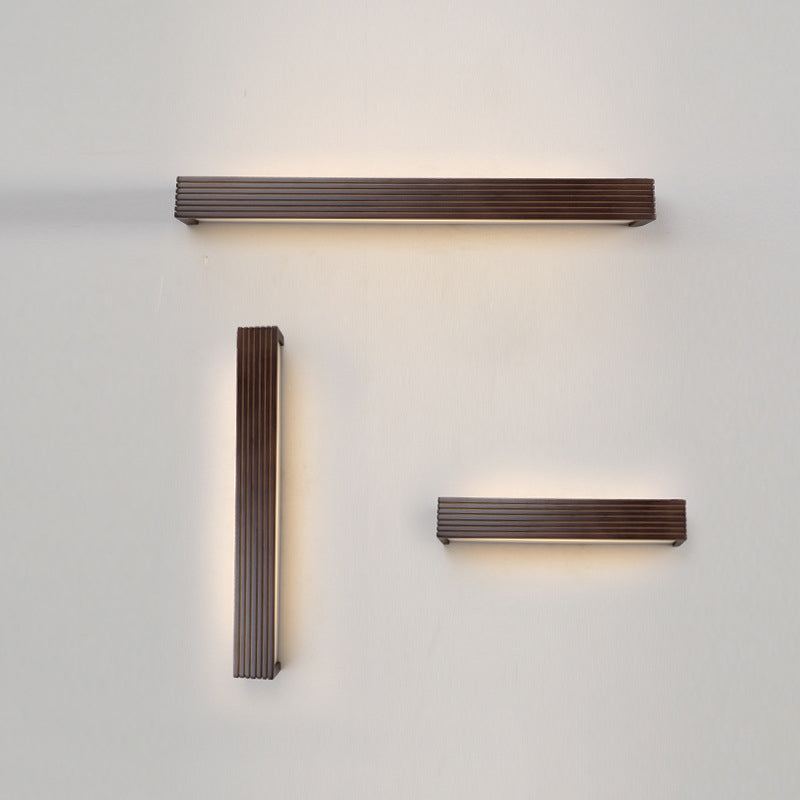 Chinese Striped Wood Cuboid LED Vanity Sconce — Warm Light (3000K) / 220V-240V For UK/AU
