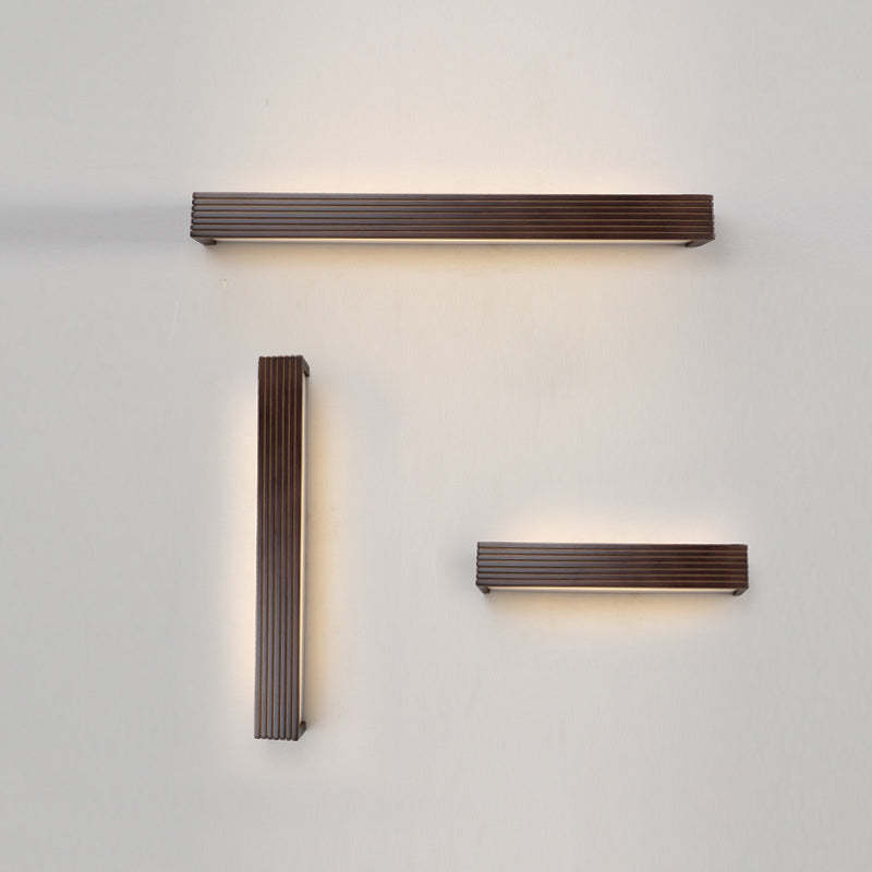 Chinese Striped Wood Cuboid LED Vanity Sconce — Warm Light (3000K) / 220V-240V For UK/AU