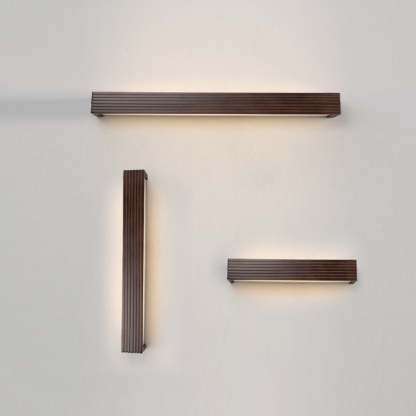 Chinese Striped Wood Cuboid LED Vanity Sconce — Warm Light (3000K) / 220V-240V For UK/AU