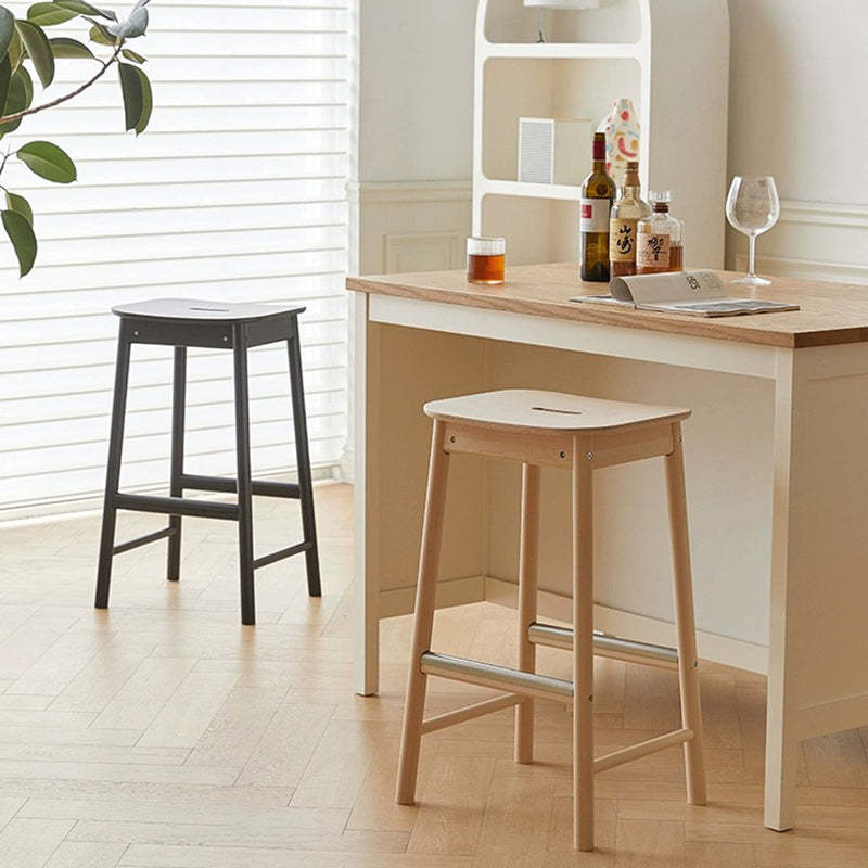 Nordic Wood Rectangular Bar Stool — Black