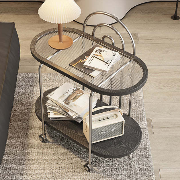 Minimalist Oval Glass Metal 2-Tier Coffee Table