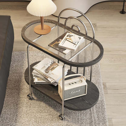 Minimalist Oval Glass Metal 2-Tier Coffee Table