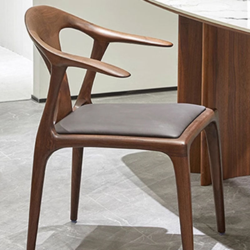 Traditional Chinese Walnut Curved Dining Chair