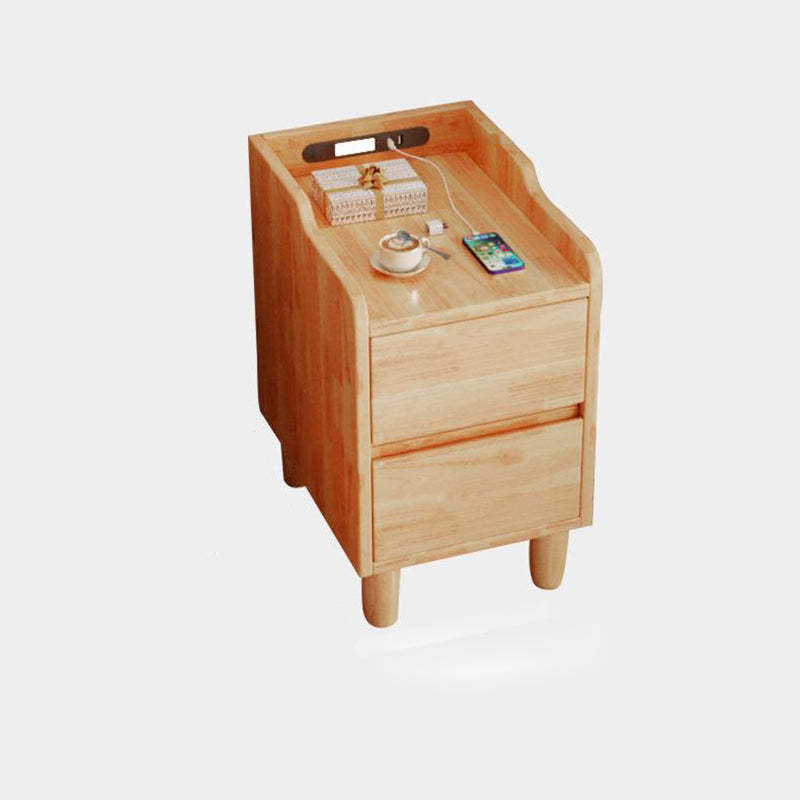 Minimalist Rubber Wood Nightstand 2-Drawer USB Sensor Light
