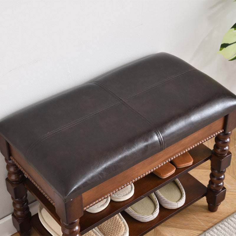 European Wood Leather Vanity Stool