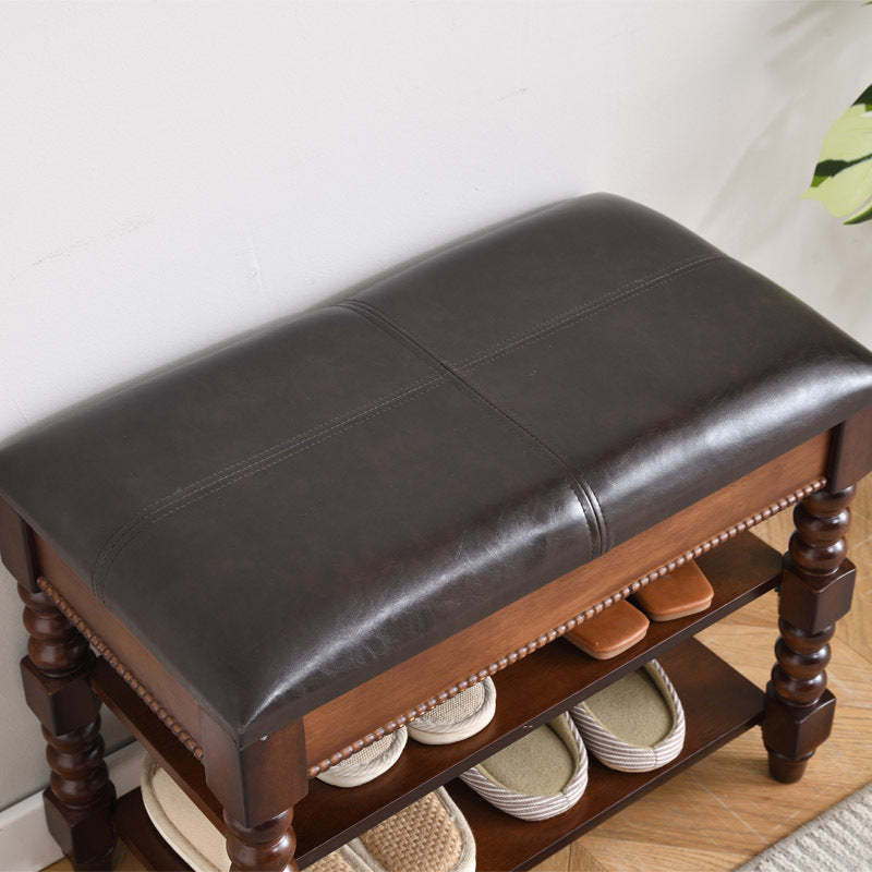 European Wood Leather Vanity Stool
