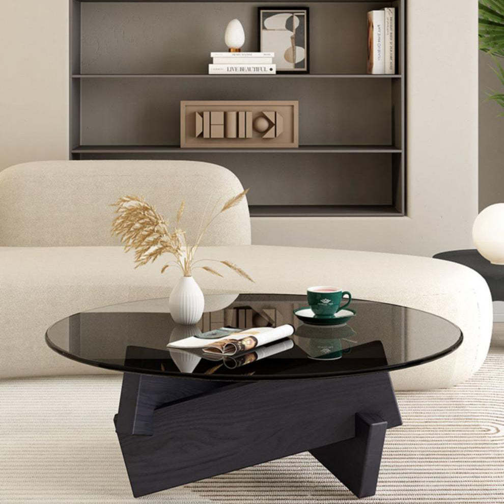 Scandinavian Glass Triangular Wood Coffee Table