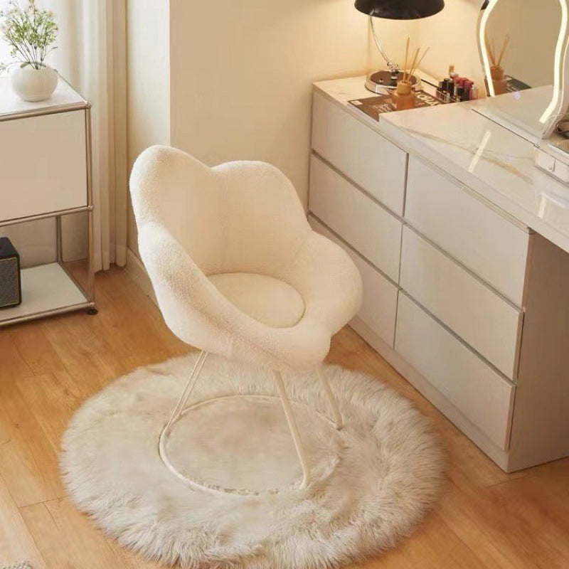 Minimalist Plum Lambswool Metal Vanity Stool — White Fixed Shelf / Gray