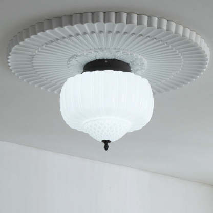 Art Deco Iron Pumpkin Glass 3-Light Flush Ceiling Light