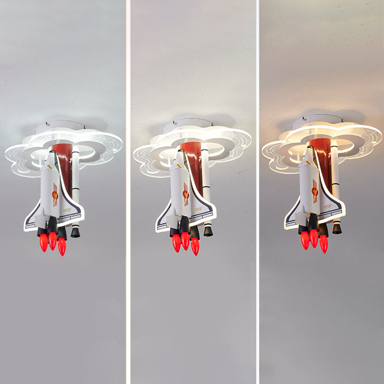 Iron Cartoon Aerospace Rocket Acrylic LED Kids Flush Light