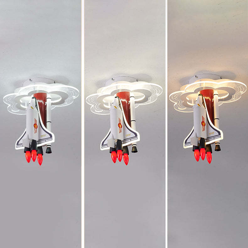 Iron Cartoon Aerospace Rocket Acrylic LED Kids Flush Light
