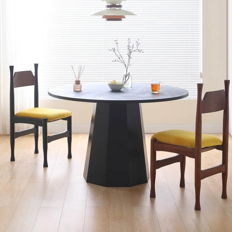 Vintage Wood Curved Velvet Dining Chair — Black / Green