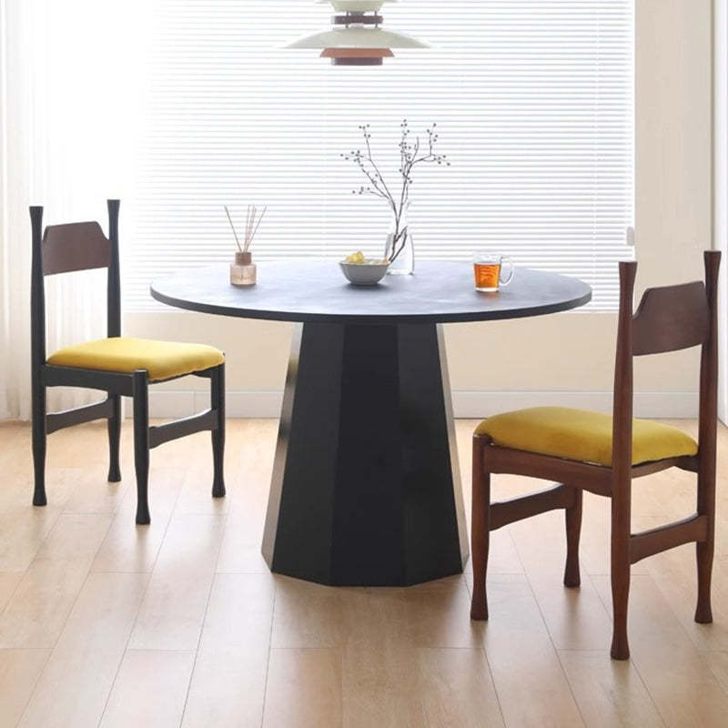 Vintage Wood Curved Velvet Dining Chair — Black / Green