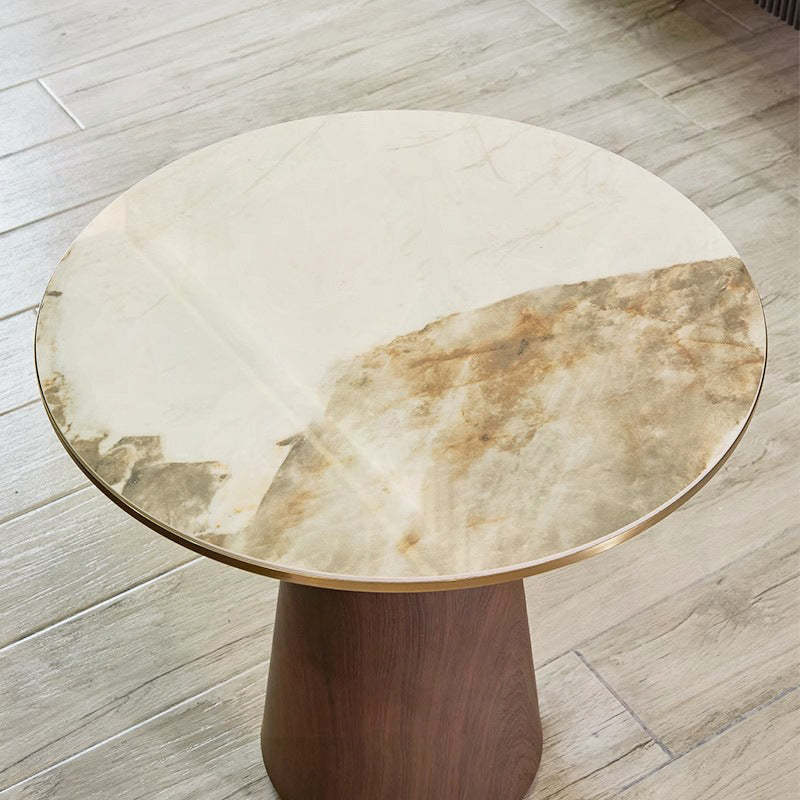 Minimalist Cylinder Rock Slab Metal Coffee Table