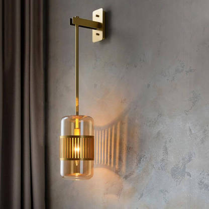 Vintage Brass Cylindrical Glass Wall Sconce