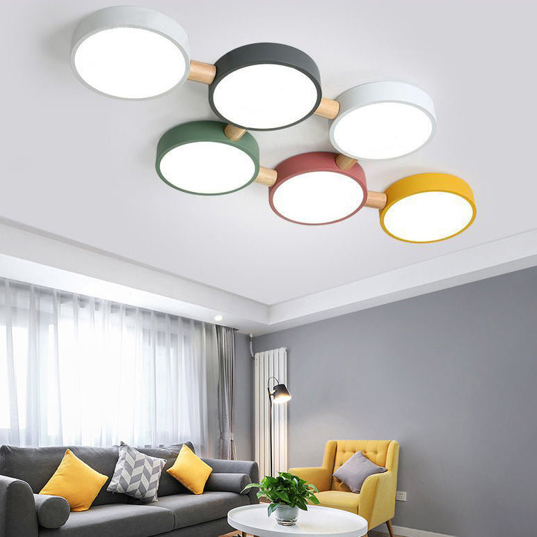 Scandinavian Macaron Iron Geometric Wood LED Flush Light