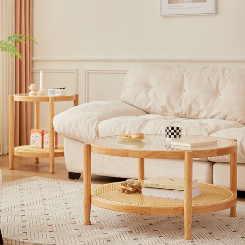 Minimalist Solid Wood Glass Rattan Coffee Table