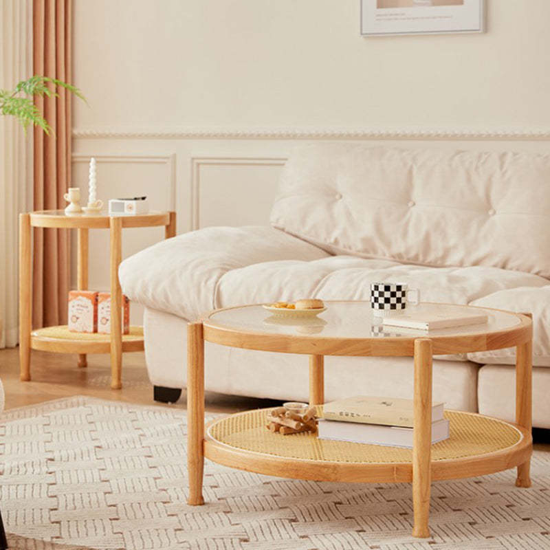 Minimalist Solid Wood Glass Rattan Coffee Table