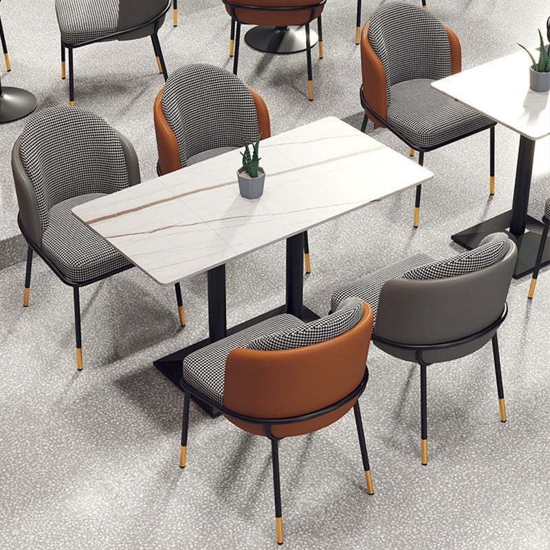 Modern Leather Fabric Curved Dining Chair — Orange Seat + Kilobird Check Backrest